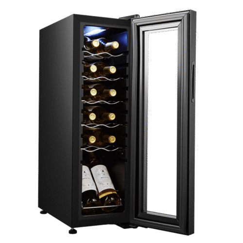 Imagen 2 Vinoteca de compresor para 12 botellas con diseño compacto. Ajuste de 8-18ºC, estantes de madera y display táctil. Ideal para conservar vinos en espacios reducidos.
