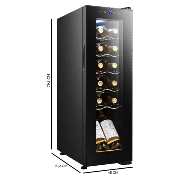 Imagen 3 Vinoteca de compresor para 12 botellas con diseño compacto. Ajuste de 8-18ºC, estantes de madera y display táctil. Ideal para conservar vinos en espacios reducidos.