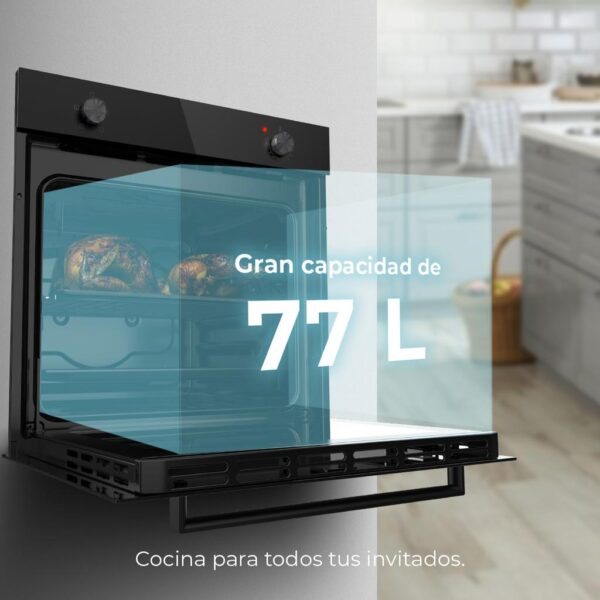 Imagen 6 Horno Cecotec Bolero Hexa C126000 Black A con 77L de capacidad, 2800 W de potencia y eficiencia energética clase A para cocción uniforme y ahorro energético.