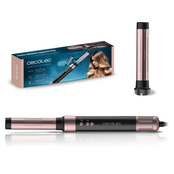 244-Imagen-7 Imagen 7 Moldeador Cecotec Bamba CeramicCare 2in1 AirGlam Black con tecnología Coanda, motor digital de 1400 W y revestimiento de cerámica y queratina para un cabello sano.