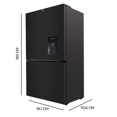 Imagen 2 Frigorífico 4 puertas de 564L con Motor Inverter Plus, Total No Frost, dispensador de agua y acabado en cristal negro. Eficiencia energética E y Metal Cooling.