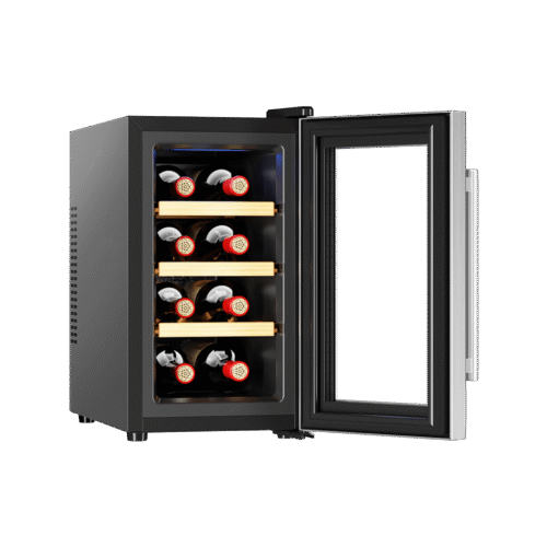 Vinoteca Bolero GrandSommelier 830 CoolCrystal de Cecotec con capacidad para 8 botellas y frontal de cristal negro.