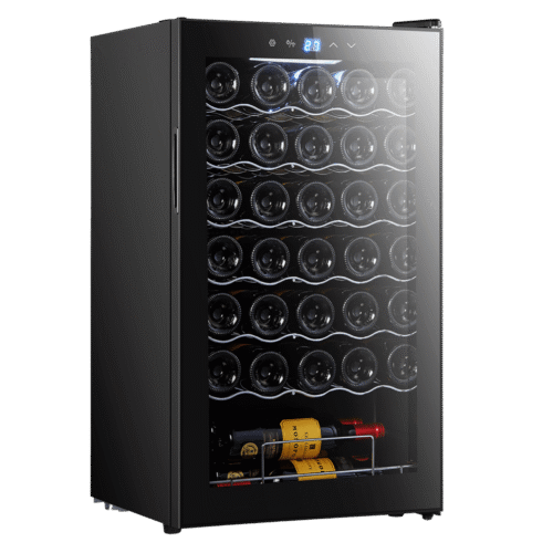 Vinoteca Bolero GrandSommelier 830 CoolCrystal de Cecotec con capacidad para 8 botellas y frontal de cristal negro.