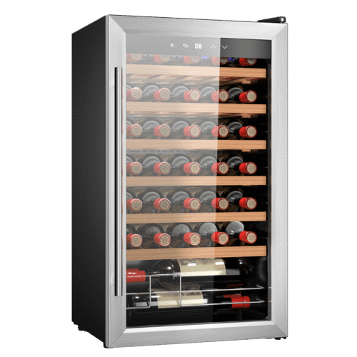 Vinoteca Bolero GrandSommelier 830 CoolCrystal de Cecotec con capacidad para 8 botellas y frontal de cristal negro.