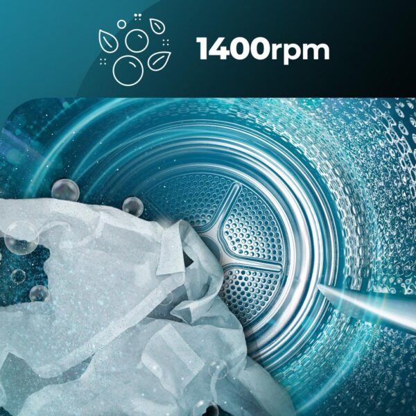 Imagen 8 Lavadora de carga frontal de 9 kg y 1400 rpm en color Ice Blue. Eficiencia clase A, motor Inverter Plus, tecnología SteamMax y 16 programas de lavado.