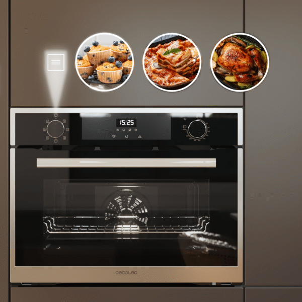 Imagen 8 Horno integrable Cecotec Bolero Hexa M224500 Edge A de 53L, 2600 W y 7 funciones con Steam Assist y Grill. Cocción precisa y eficiente en diseño compacto de 45 cm.