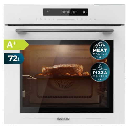 Imagen 2 Horno integrable Cecotec Bolero Hexa SM406000 de 75L, 13 funciones, Pizza Master y Steak Master. Clasificación energética A+ y diseño en cristal blanco.