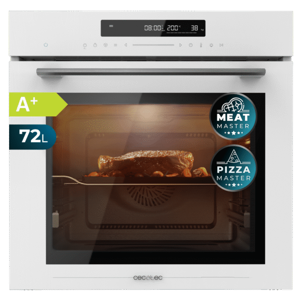 Imagen 2 Horno integrable Cecotec Bolero Hexa SM406000 de 75L, 13 funciones, Pizza Master y Steak Master. Clasificación energética A+ y diseño en cristal blanco.