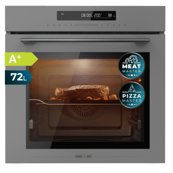 Imagen 2 Horno integrable Cecotec Bolero Hexa SM406000 Glass Grey A+ de 75 L. Con 13 funciones, Steak Master y Pizza Master. Potencia de 2900 W y eficiencia energética.