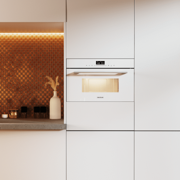 Imagen 6 Microondas integrable Bolero Hexa MW703800 Glass White de 34L con grill, defrost y menús automáticos. Diseño elegante en cristal blanco para tu cocina moderna.