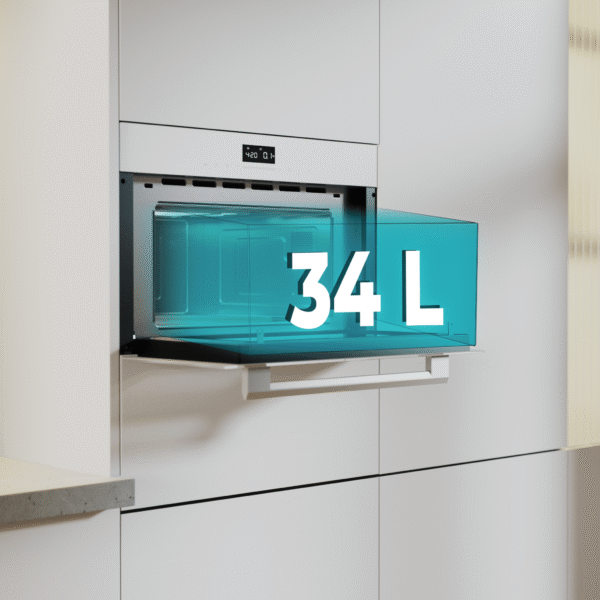 Imagen 7 Microondas integrable Bolero Hexa MW703800 Glass White de 34L con grill, defrost y menús automáticos. Diseño elegante en cristal blanco para tu cocina moderna.