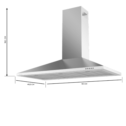 Imagen 2 Campana extractora piramidal Bolero Flux PM 903500 Inox B de 90 cm. Potencia de 65W, succión de 350 m3/h y eficiencia energética clase B para un aire limpio.