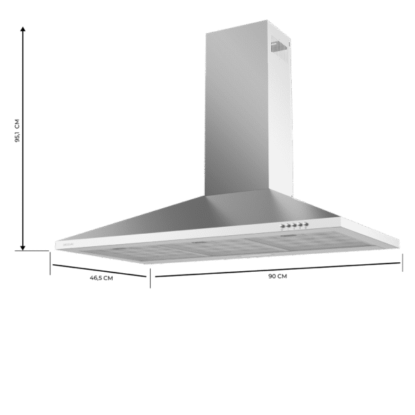 Imagen 2 Campana extractora piramidal Bolero Flux PM 903500 Inox B de 90 cm. Potencia de 65W, succión de 350 m3/h y eficiencia energética clase B para un aire limpio.