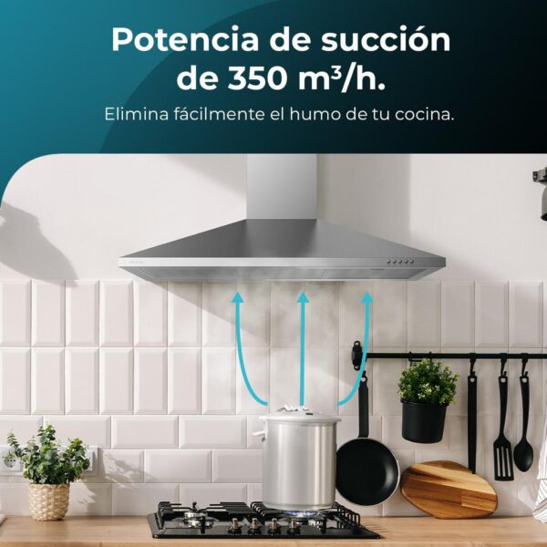 Imagen 7 Campana extractora piramidal Bolero Flux PM 903500 Inox B de 90 cm. Potencia de 65W, succión de 350 m3/h y eficiencia energética clase B para un aire limpio.