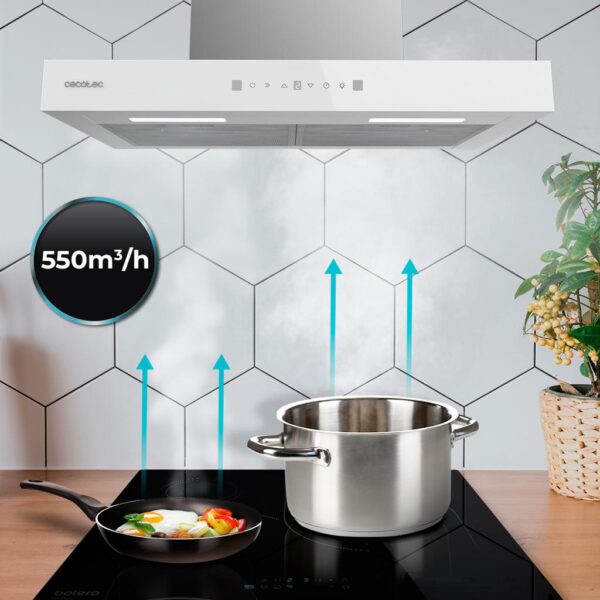 2845-Imagen-8 Imagen 8 Campana extractora Bolero Flux TT 605500 Glass White A++ de 60 cm. Succión de 550 m³/h, control táctil, sensor de humos y control gestual para tu cocina.