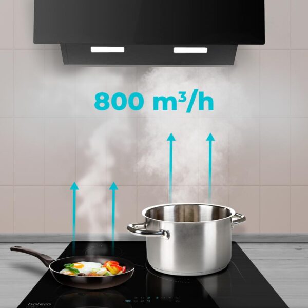 Imagen 7 Campana decorativa Bolero Flux DT 608010 Glass Black A++ de 60cm, succión 800m3/h, control gestual, sensor de humos y máxima eficiencia energética clase A++.