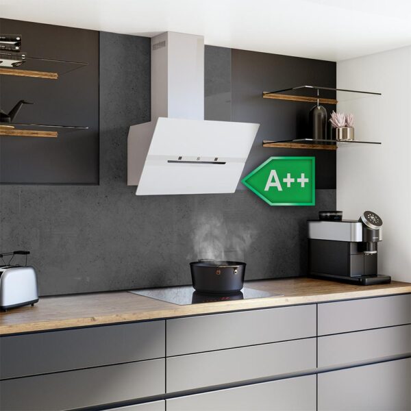 Imagen 5 Campana decorativa Cecotec de 60 cm, succión 800 m³/h y eficiencia A++. Incluye control gestual, sensor de humo y acabado en cristal blanco con motor de 220W.