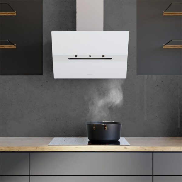 Imagen 6 Campana decorativa Cecotec de 60 cm, succión 800 m³/h y eficiencia A++. Incluye control gestual, sensor de humo y acabado en cristal blanco con motor de 220W.