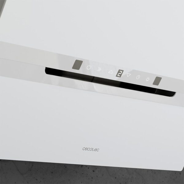 Imagen 7 Campana decorativa Cecotec de 60 cm, succión 800 m³/h y eficiencia A++. Incluye control gestual, sensor de humo y acabado en cristal blanco con motor de 220W.