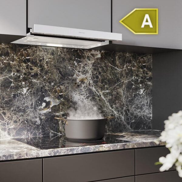 Imagen 5 Campana telescópica Bolero Flux TLM 603500 White A de 60 cm con succión de 350 m3/h, motor de 70 W y eficiencia energética clase A. Ideal para cocinas compactas.