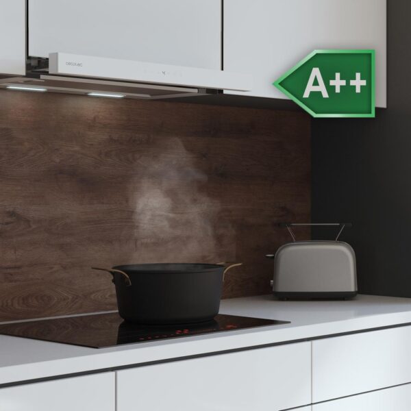 Imagen 5 Campana extractora telescópica Bolero Flux TLT 605500 Glass White A++. 550 m³/h de succión, motor 75W, control gestual y acabado en vidrio blanco elegante.