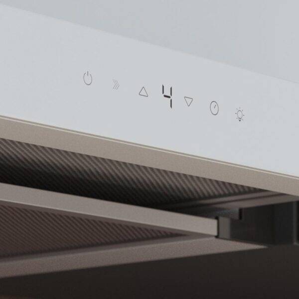 Imagen 7 Campana extractora telescópica Bolero Flux TLT 605500 Glass White A++. 550 m³/h de succión, motor 75W, control gestual y acabado en vidrio blanco elegante.