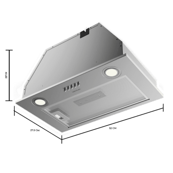 Imagen 3 Campana integral Cecotec de 52 cm con 350 m3/h de succión, motor de 70 W y acabado inox. Eficiencia clase B y filtros de carbono para una cocina sin humos.