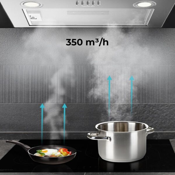 Imagen 7 Campana integral Cecotec de 52 cm con 350 m3/h de succión, motor de 70 W y acabado inox. Eficiencia clase B y filtros de carbono para una cocina sin humos.