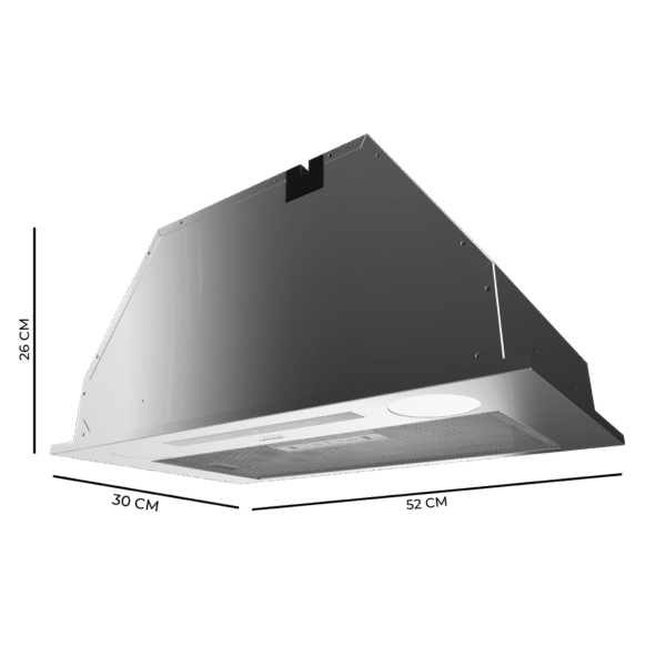 2866-Imagen-3 Imagen 3 Campana integral Bolero Flux IT 525500 Inox A++ de 52 cm. Potencia de 550 m3/h, motor de 75W, control táctil y eficiencia energética A++ para una cocina limpia.