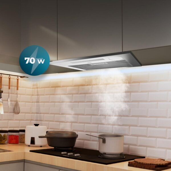 2866-Imagen-8 Imagen 8 Campana integral Bolero Flux IT 525500 Inox A++ de 52 cm. Potencia de 550 m3/h, motor de 75W, control táctil y eficiencia energética A++ para una cocina limpia.