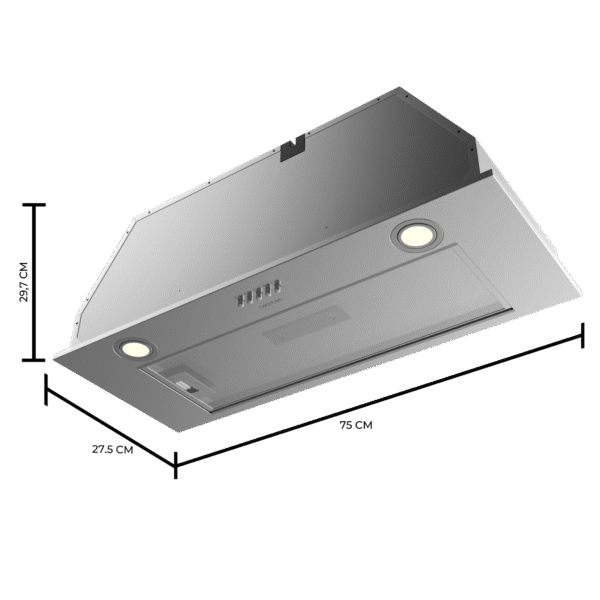 Imagen 3 Campana integral Bolero Flux IM 756500 Inox A de 75 cm con 650 m³/h de succión, eficiencia energética A, 3 niveles de potencia y acabado en acero inoxidable.