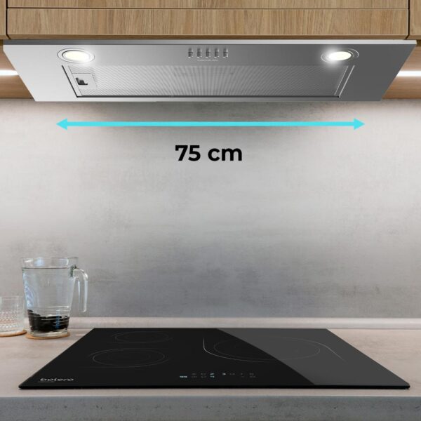 Imagen 5 Campana integral Bolero Flux IM 756500 Inox A de 75 cm con 650 m³/h de succión, eficiencia energética A, 3 niveles de potencia y acabado en acero inoxidable.