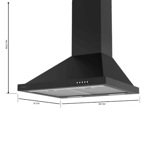 Imagen 2 Campana piramidal Cecotec Bolero Flux PM 606500 Black A de 60 cm. Potencia de succión de 650 m3/h, eficiencia clase A, motor de 165W y elegante acabado negro.
