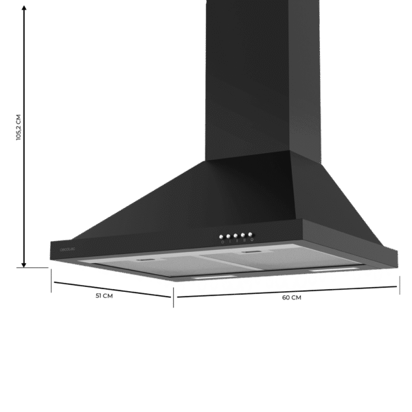 2871-Imagen-2 Imagen 2 Campana piramidal Cecotec Bolero Flux PM 606500 Black A de 60 cm. Potencia de succión de 650 m3/h, eficiencia clase A, motor de 165W y elegante acabado negro.