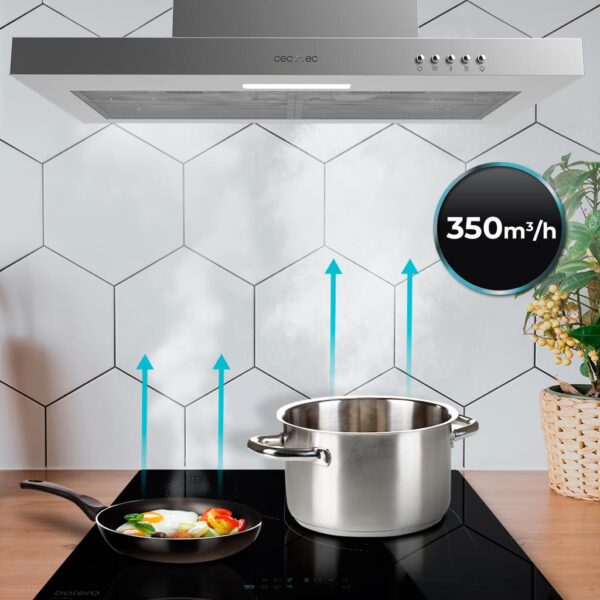 2876-Imagen-7 Imagen 7 Campana extractora Bolero Flux TM 603500 Inox B de 60 cm. Succión de 350 m³/h, motor de 70 W, eficiencia clase B y filtros de carbono para un aire limpio.