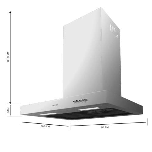 Imagen 2 Campana extractora Cecotec Bolero Flux TM 606500 Inox A de 60 cm. Potencia de succión de 650 m3/h, motor de 165W, eficiencia clase A y diseño elegante en acero.