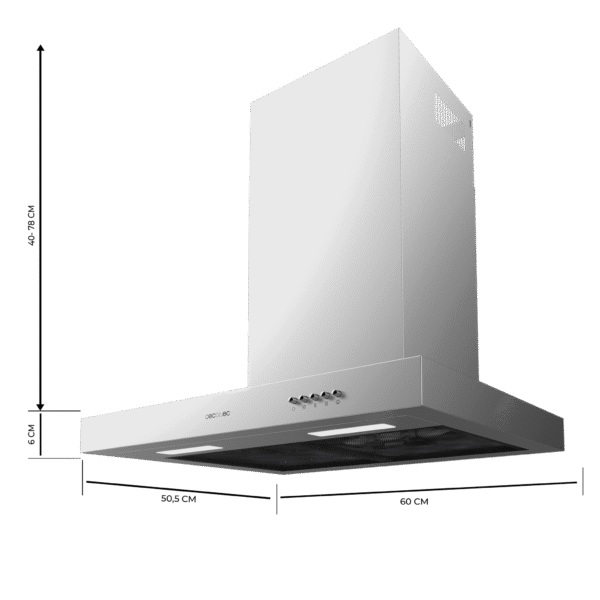 Imagen 2 Campana extractora Cecotec Bolero Flux TM 606500 Inox A de 60 cm. Potencia de succión de 650 m3/h, motor de 165W, eficiencia clase A y diseño elegante en acero.
