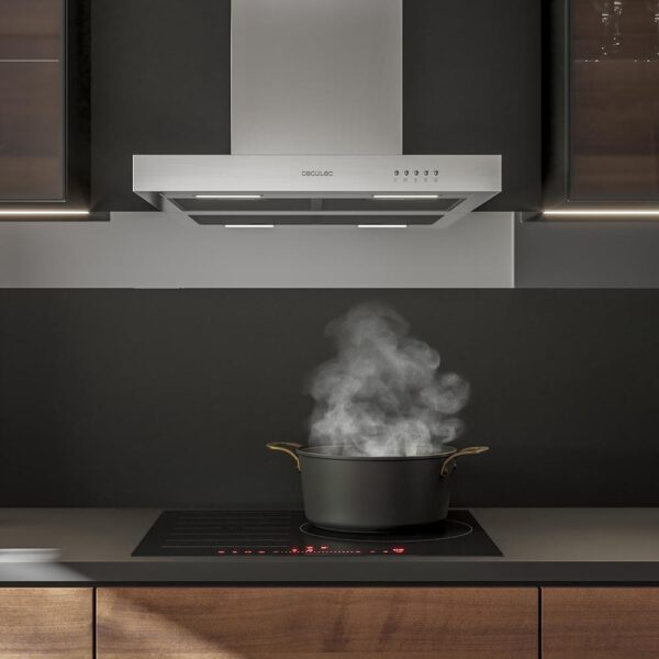 Imagen 6 Campana extractora Cecotec Bolero Flux TM 606500 Inox A de 60 cm. Potencia de succión de 650 m3/h, motor de 165W, eficiencia clase A y diseño elegante en acero.