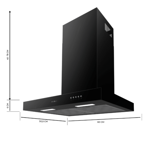 Imagen 2 Campana decorativa Cecotec Bolero Flux TM 606500 Black A de 60 cm. Succión de 650 m³/h, eficiencia energética clase A, motor de 165W y acabado en color negro.