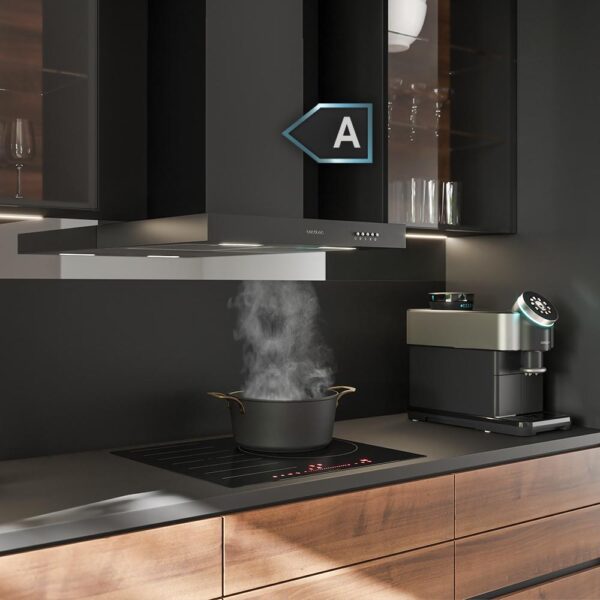 2879-Imagen-5 Imagen 5 Campana decorativa Cecotec Bolero Flux TM 606500 Black A de 60 cm. Succión de 650 m³/h, eficiencia energética clase A, motor de 165W y acabado en color negro.