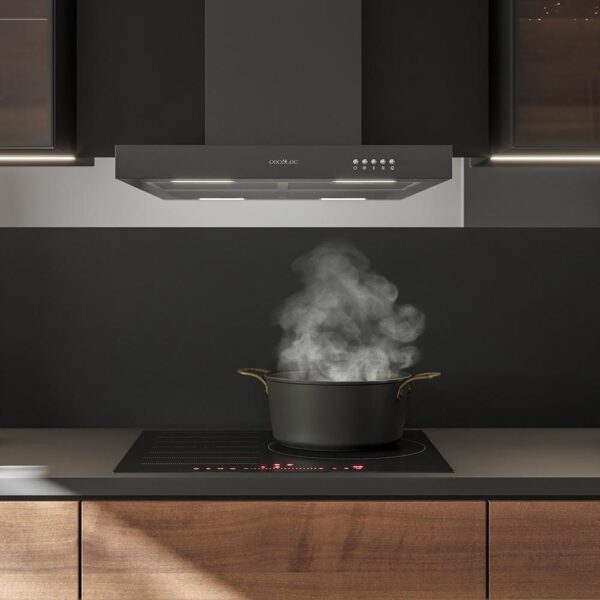 2879-Imagen-6 Imagen 6 Campana decorativa Cecotec Bolero Flux TM 606500 Black A de 60 cm. Succión de 650 m³/h, eficiencia energética clase A, motor de 165W y acabado en color negro.