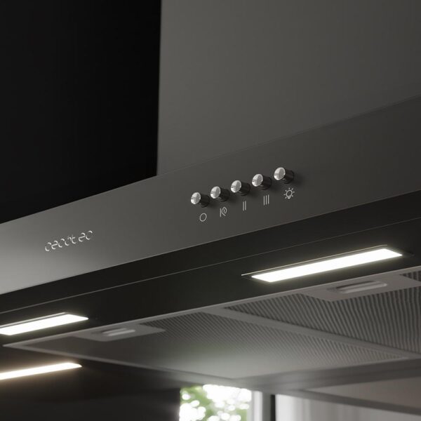 2879-Imagen-7 Imagen 7 Campana decorativa Cecotec Bolero Flux TM 606500 Black A de 60 cm. Succión de 650 m³/h, eficiencia energética clase A, motor de 165W y acabado en color negro.