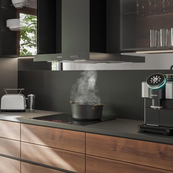 2879-Imagen-8 Imagen 8 Campana decorativa Cecotec Bolero Flux TM 606500 Black A de 60 cm. Succión de 650 m³/h, eficiencia energética clase A, motor de 165W y acabado en color negro.