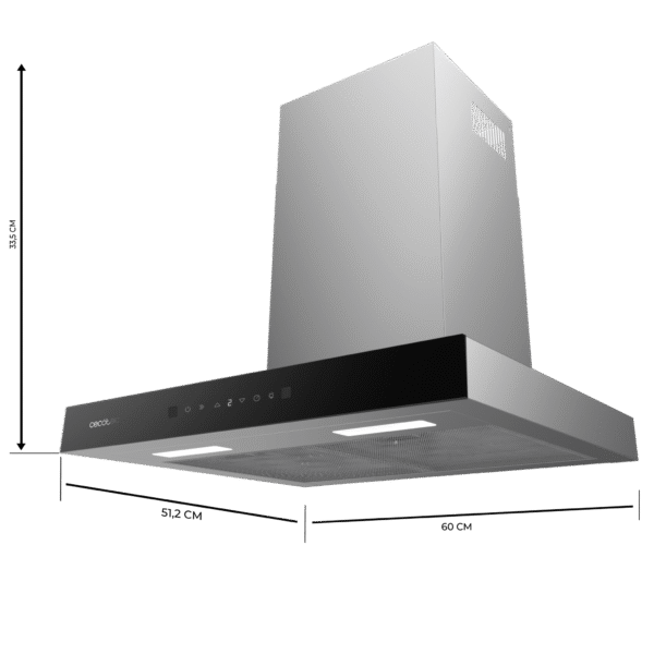 2880-Imagen-3 Imagen 3 Campana extractora Bolero Flux TT 605500 Glass Black de 60 cm. Succión de 550 m³/h, eficiencia A++, control táctil, sensor de humo y Hand Movement Control.