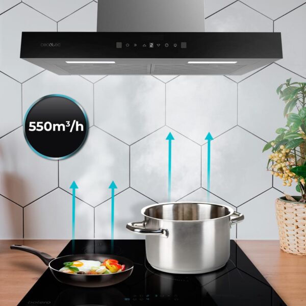 2880-Imagen-8 Imagen 8 Campana extractora Bolero Flux TT 605500 Glass Black de 60 cm. Succión de 550 m³/h, eficiencia A++, control táctil, sensor de humo y Hand Movement Control.