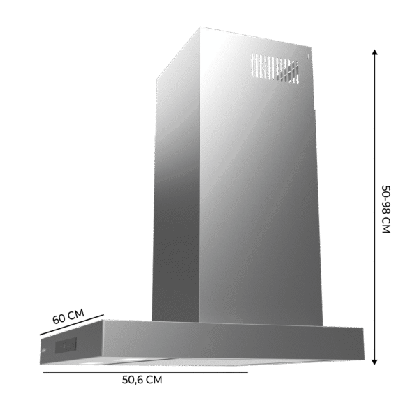 Imagen 3 Campana extractora de 60cm Bolero Flux TT 608000 con 800 m³/h, eficiencia A++, motor de 220W, control gestual, sensor de humo y acabado en cristal negro e inox.