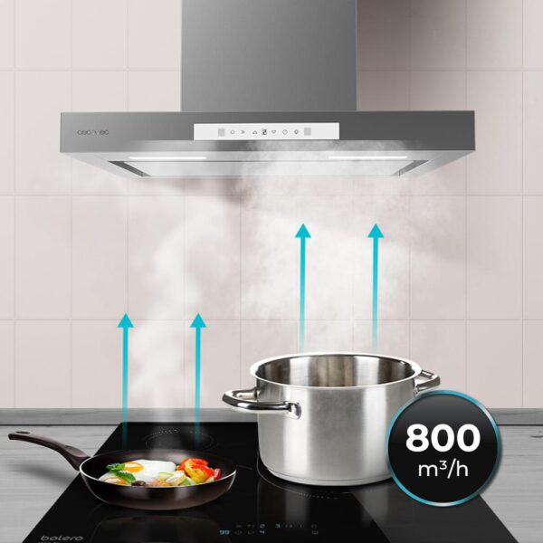 Imagen 7 Campana Cecotec Bolero Flux TT 608000 Slim Glass White A++. 60 cm de ancho, succión 800 m3/h, motor 220W, control gestual y sensor de humo inteligente.
