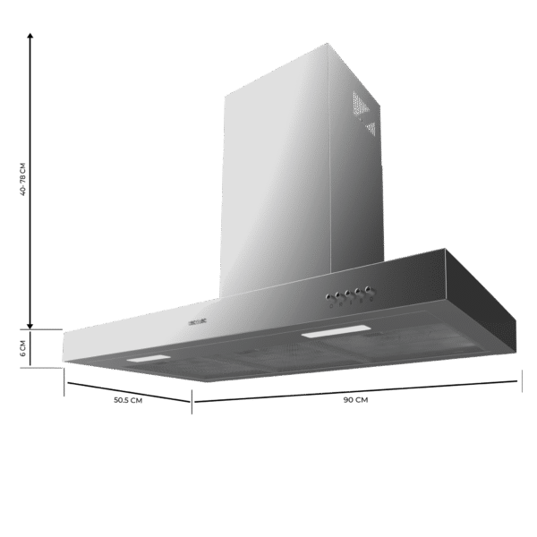 Imagen 2 Campana extractora Cecotec Bolero Flux TM 906500 Inox A de 90 cm. Succión de 650 m3/h, eficiencia energética clase A y acabado en acero inoxidable duradero.