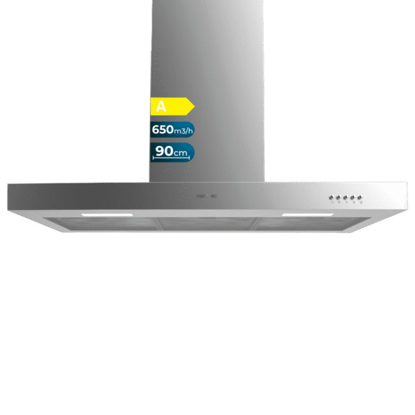 Imagen 4 Campana extractora Cecotec Bolero Flux TM 906500 Inox A de 90 cm. Succión de 650 m3/h, eficiencia energética clase A y acabado en acero inoxidable duradero.