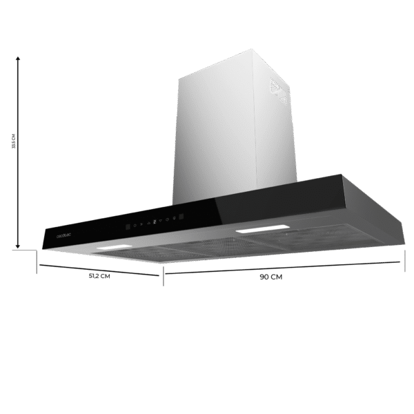 Imagen 3 Campana extractora de 90 cm Bolero Flux TT 905500. Succión 550 m3/h, eficiencia A++, control gestual y sensor de humos. Elegante acabado en vidrio negro.